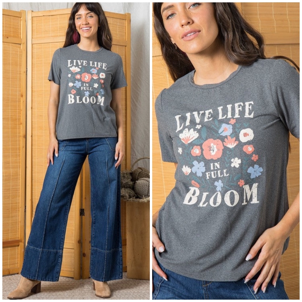 POLAGRAM Charcoal Gray Floral Tee Shirt